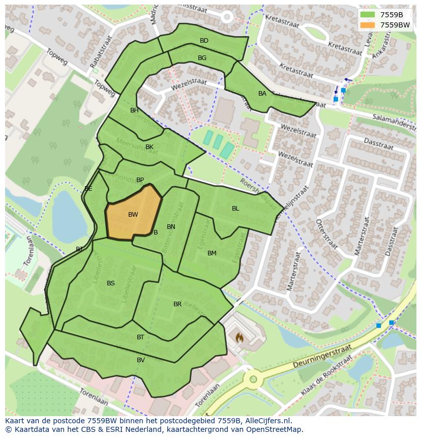 Afbeelding van het postcodegebied 7559 BW op de kaart.