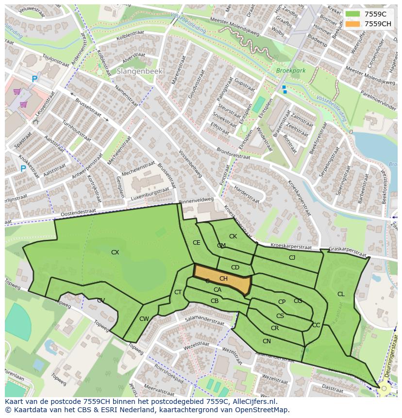 Afbeelding van het postcodegebied 7559 CH op de kaart.