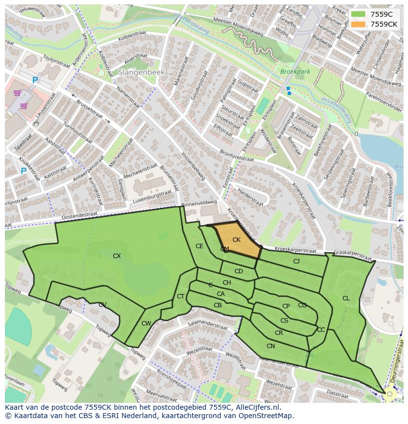 Afbeelding van het postcodegebied 7559 CK op de kaart.