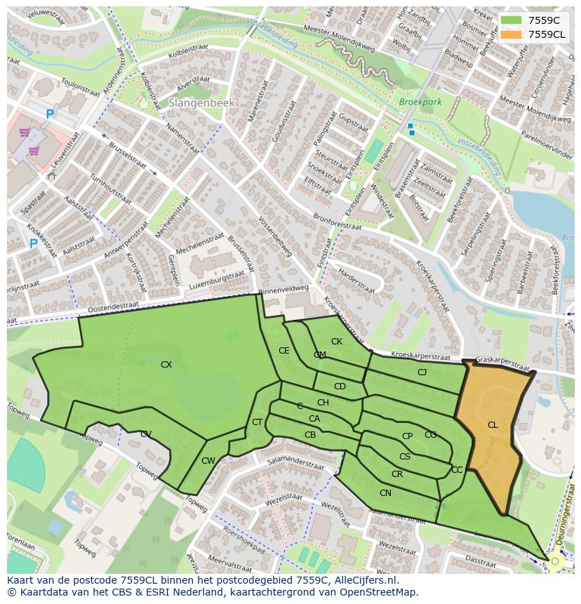 Afbeelding van het postcodegebied 7559 CL op de kaart.