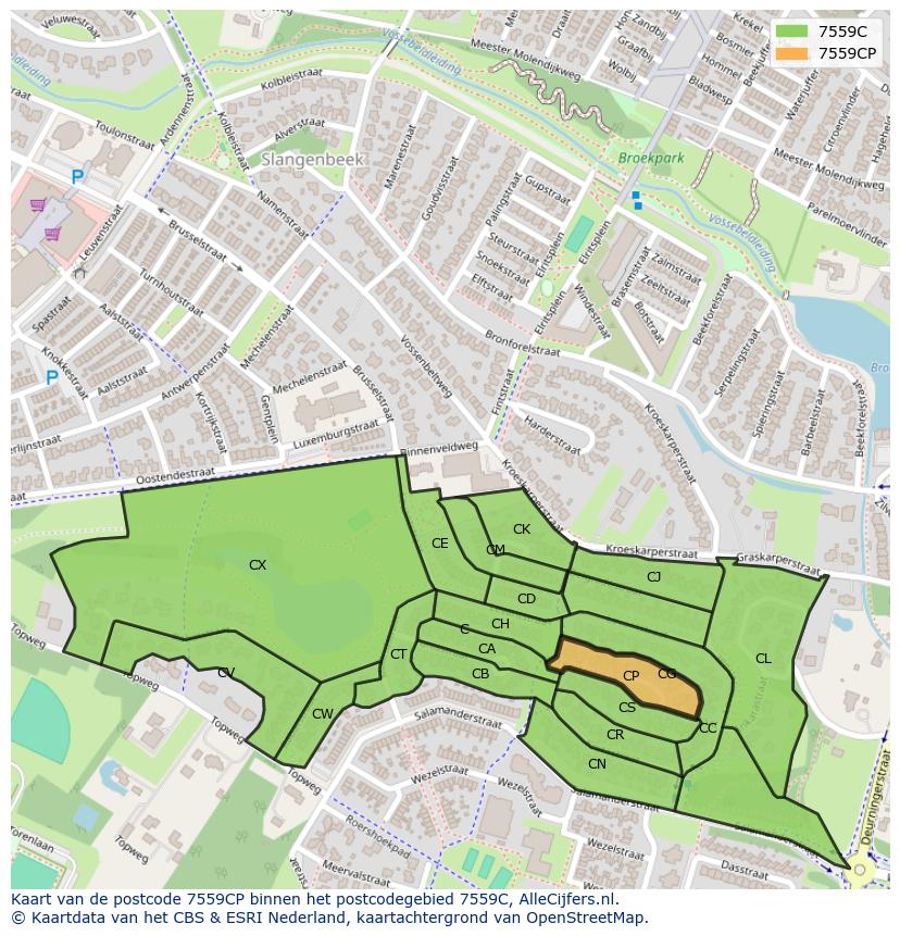 Afbeelding van het postcodegebied 7559 CP op de kaart.