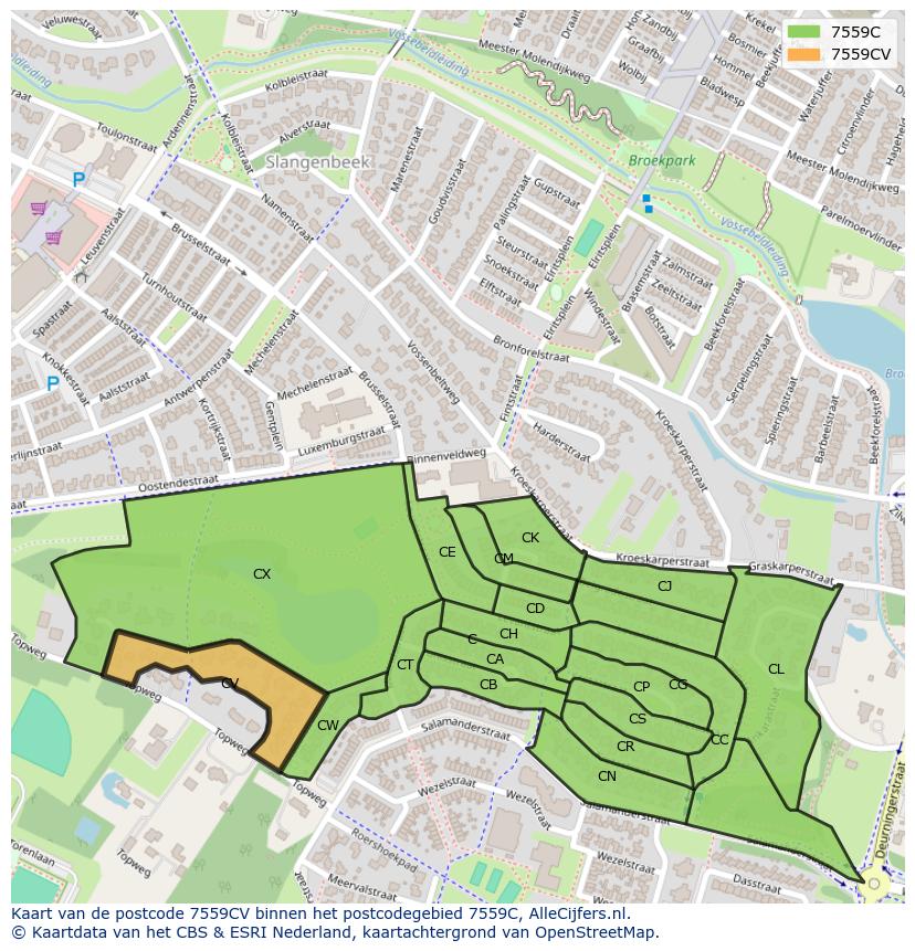 Afbeelding van het postcodegebied 7559 CV op de kaart.