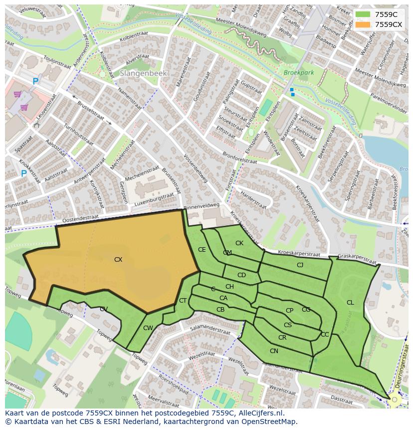 Afbeelding van het postcodegebied 7559 CX op de kaart.