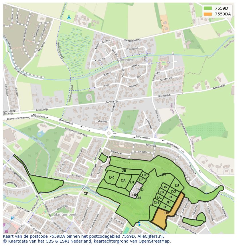 Afbeelding van het postcodegebied 7559 DA op de kaart.