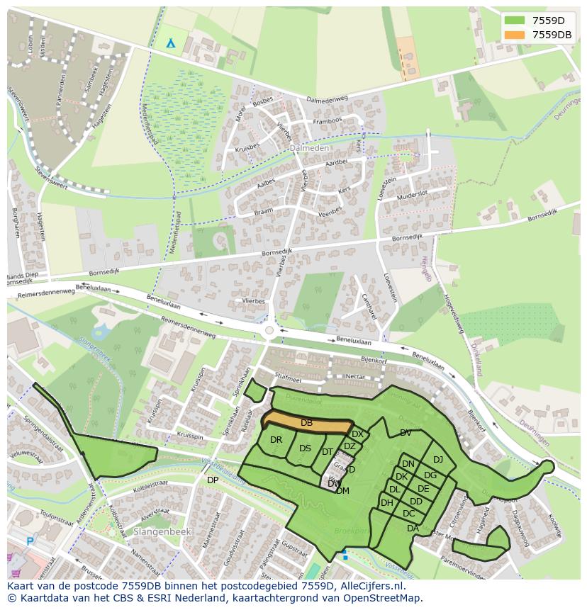 Afbeelding van het postcodegebied 7559 DB op de kaart.