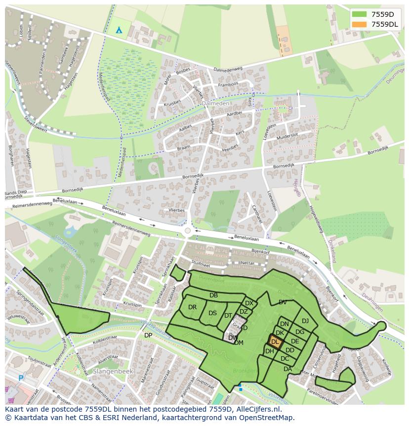 Afbeelding van het postcodegebied 7559 DL op de kaart.