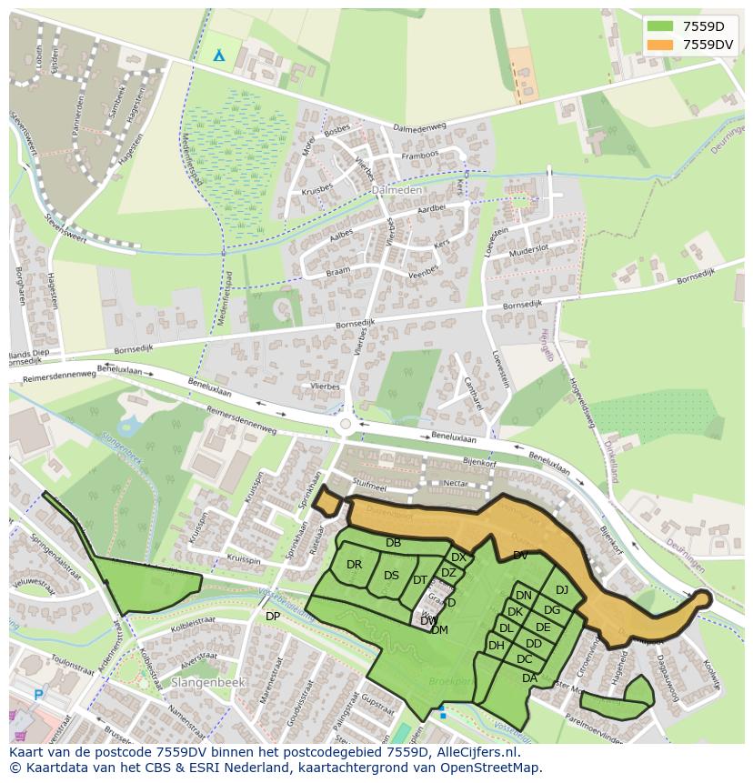 Afbeelding van het postcodegebied 7559 DV op de kaart.