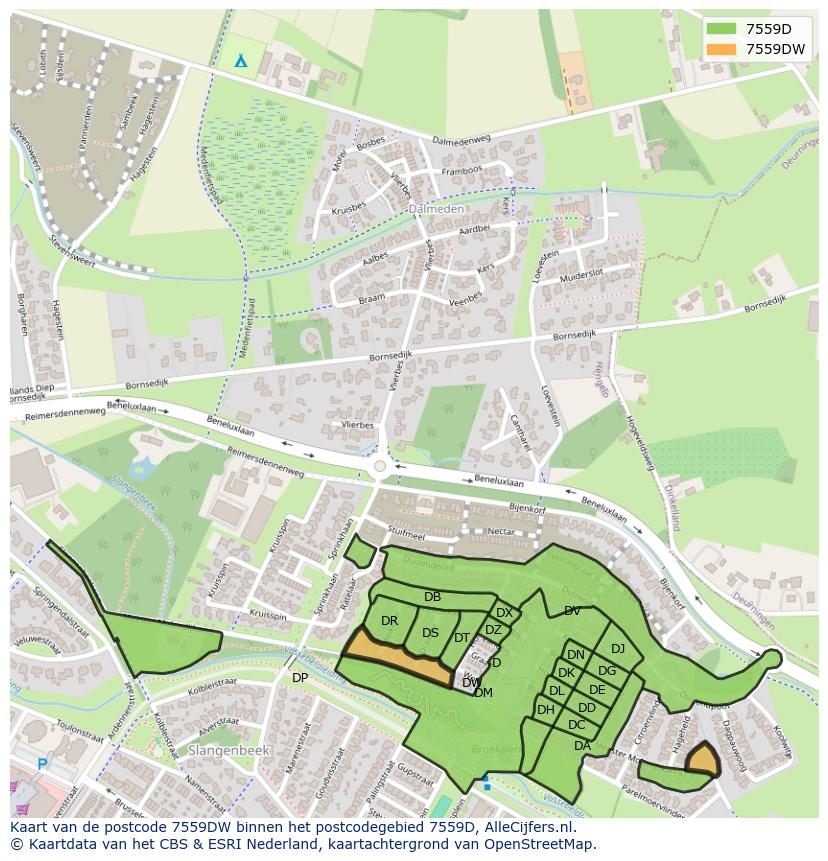 Afbeelding van het postcodegebied 7559 DW op de kaart.