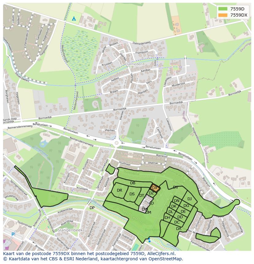 Afbeelding van het postcodegebied 7559 DX op de kaart.