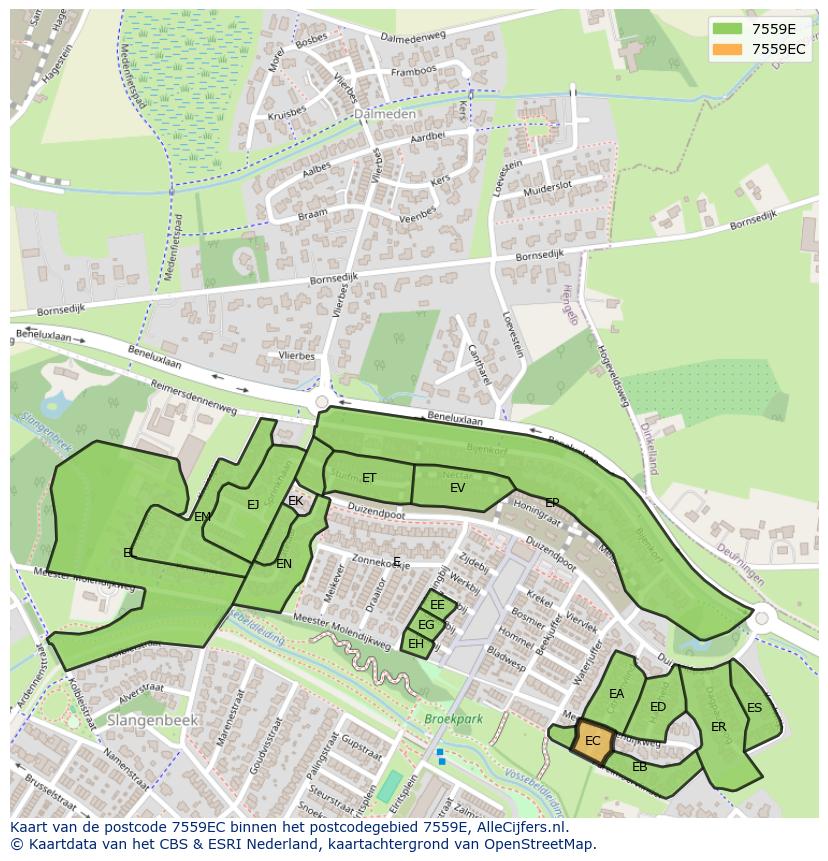 Afbeelding van het postcodegebied 7559 EC op de kaart.