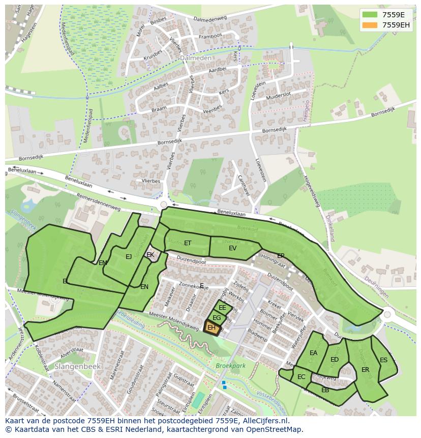 Afbeelding van het postcodegebied 7559 EH op de kaart.