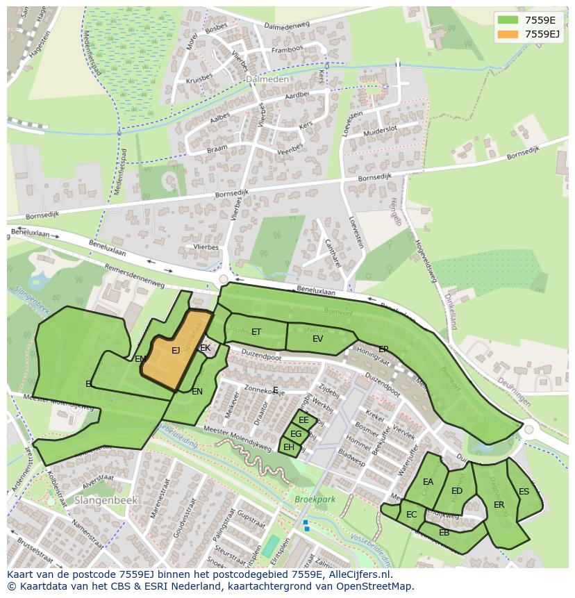 Afbeelding van het postcodegebied 7559 EJ op de kaart.