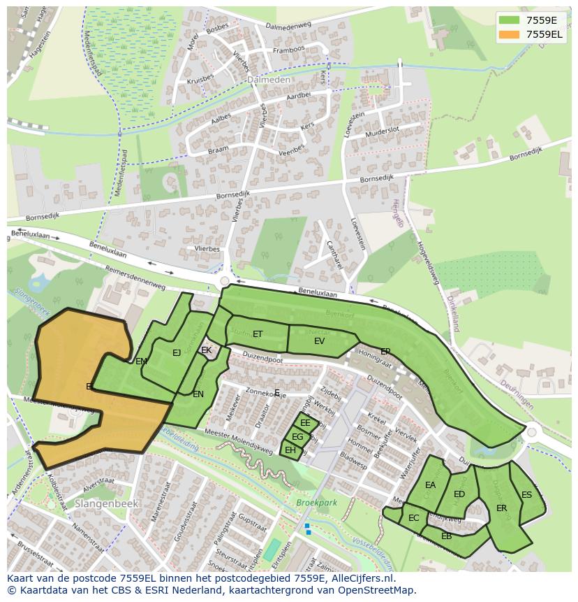 Afbeelding van het postcodegebied 7559 EL op de kaart.