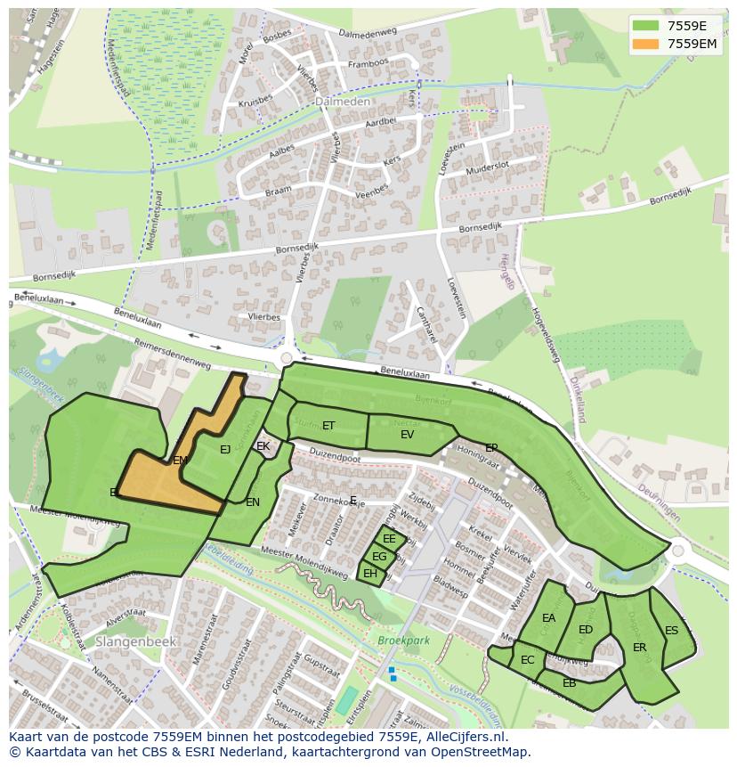 Afbeelding van het postcodegebied 7559 EM op de kaart.
