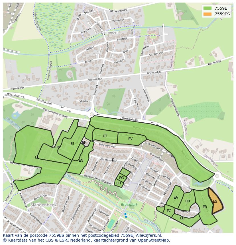 Afbeelding van het postcodegebied 7559 ES op de kaart.