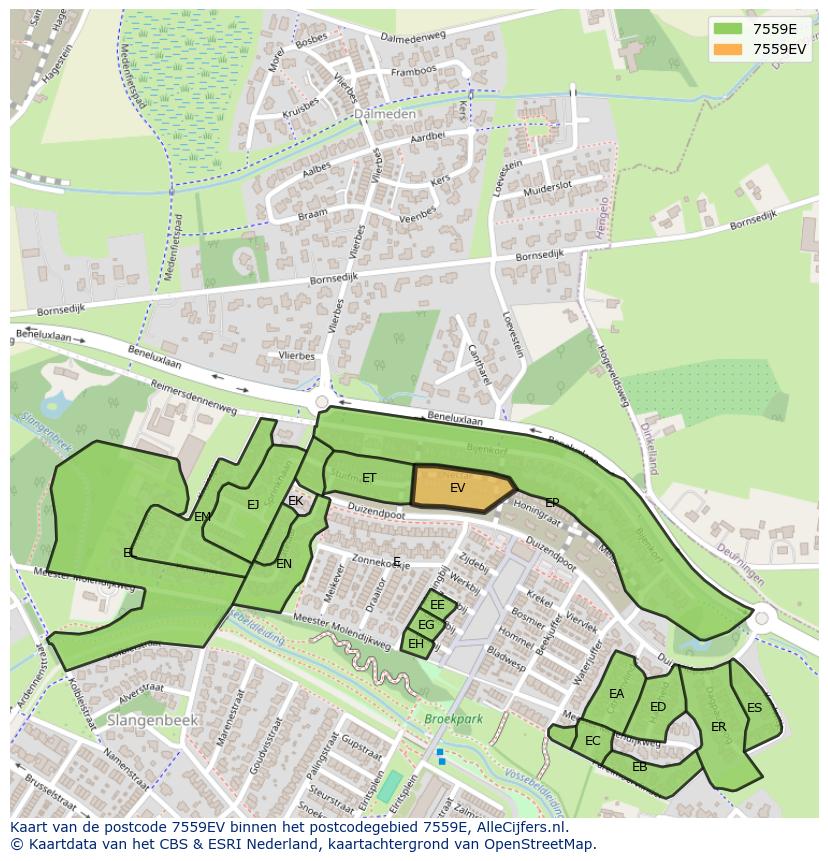 Afbeelding van het postcodegebied 7559 EV op de kaart.