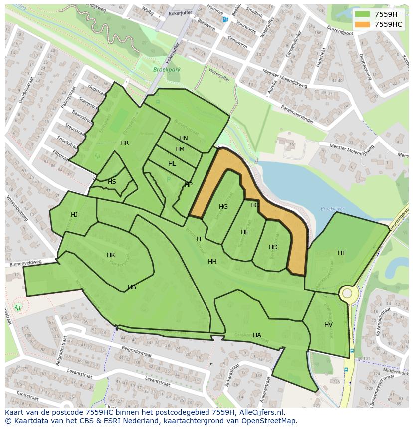 Afbeelding van het postcodegebied 7559 HC op de kaart.