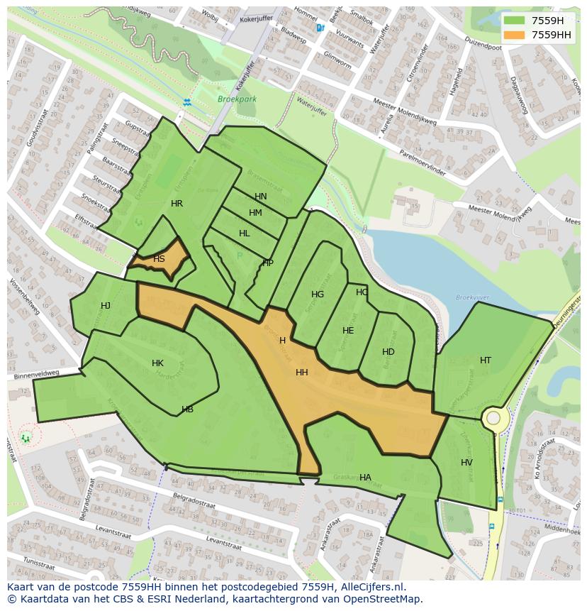 Afbeelding van het postcodegebied 7559 HH op de kaart.