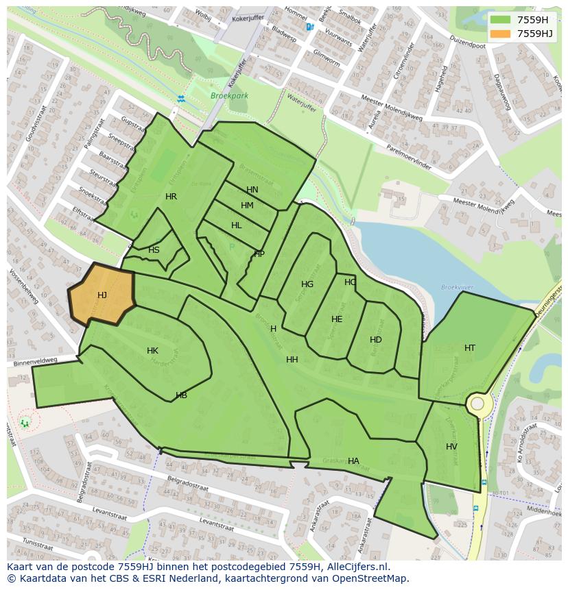 Afbeelding van het postcodegebied 7559 HJ op de kaart.