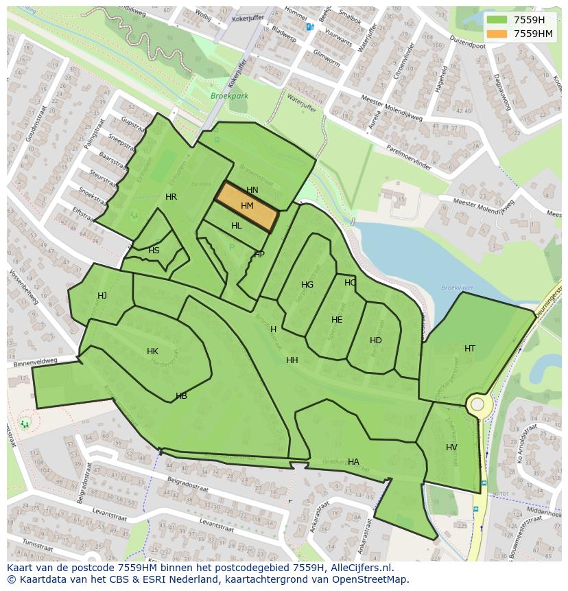 Afbeelding van het postcodegebied 7559 HM op de kaart.