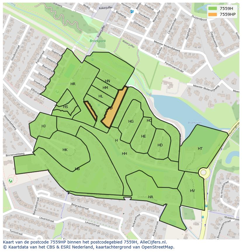 Afbeelding van het postcodegebied 7559 HP op de kaart.