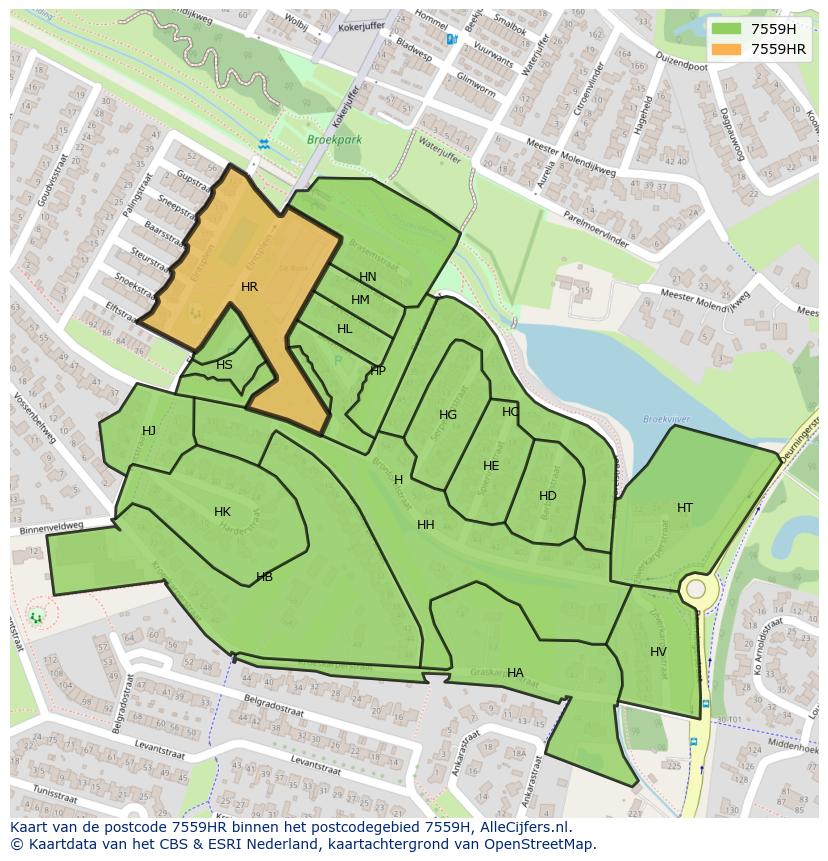 Afbeelding van het postcodegebied 7559 HR op de kaart.