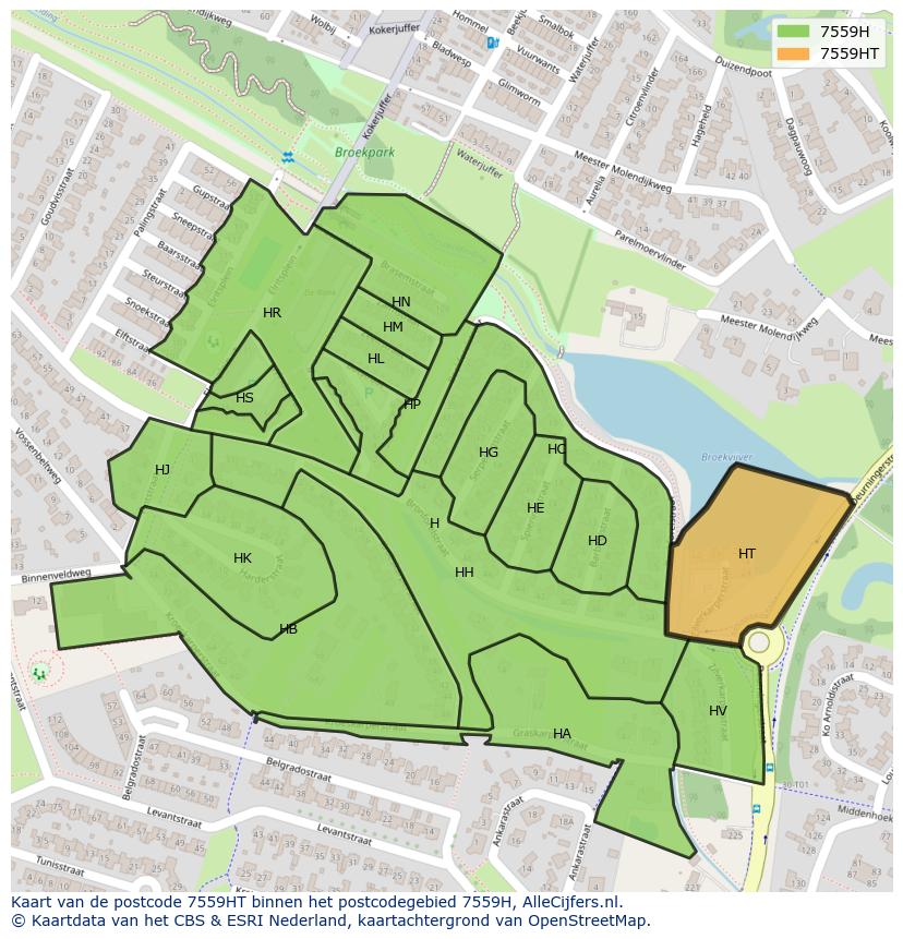 Afbeelding van het postcodegebied 7559 HT op de kaart.