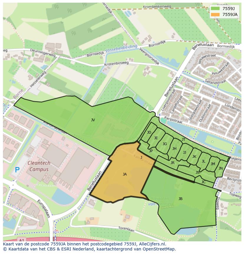 Afbeelding van het postcodegebied 7559 JA op de kaart.