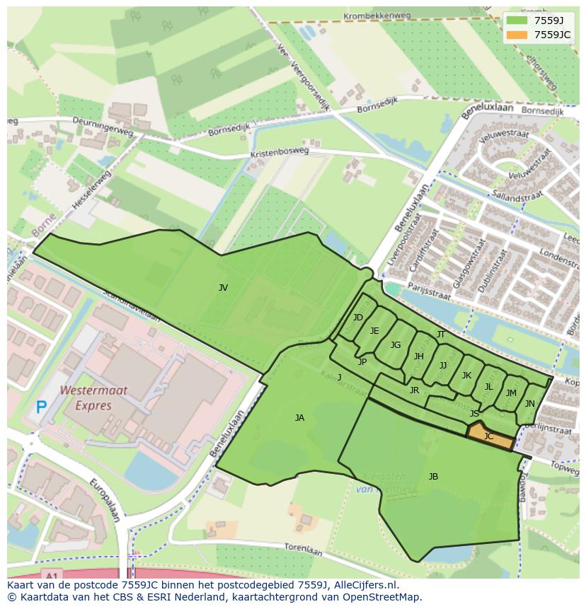 Afbeelding van het postcodegebied 7559 JC op de kaart.