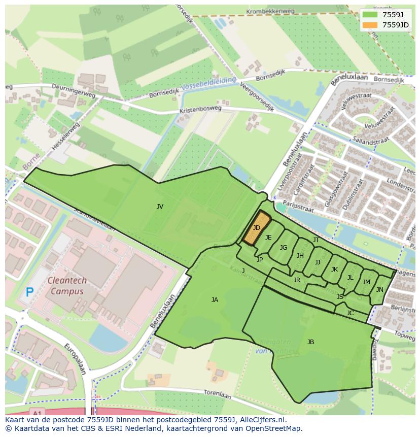 Afbeelding van het postcodegebied 7559 JD op de kaart.