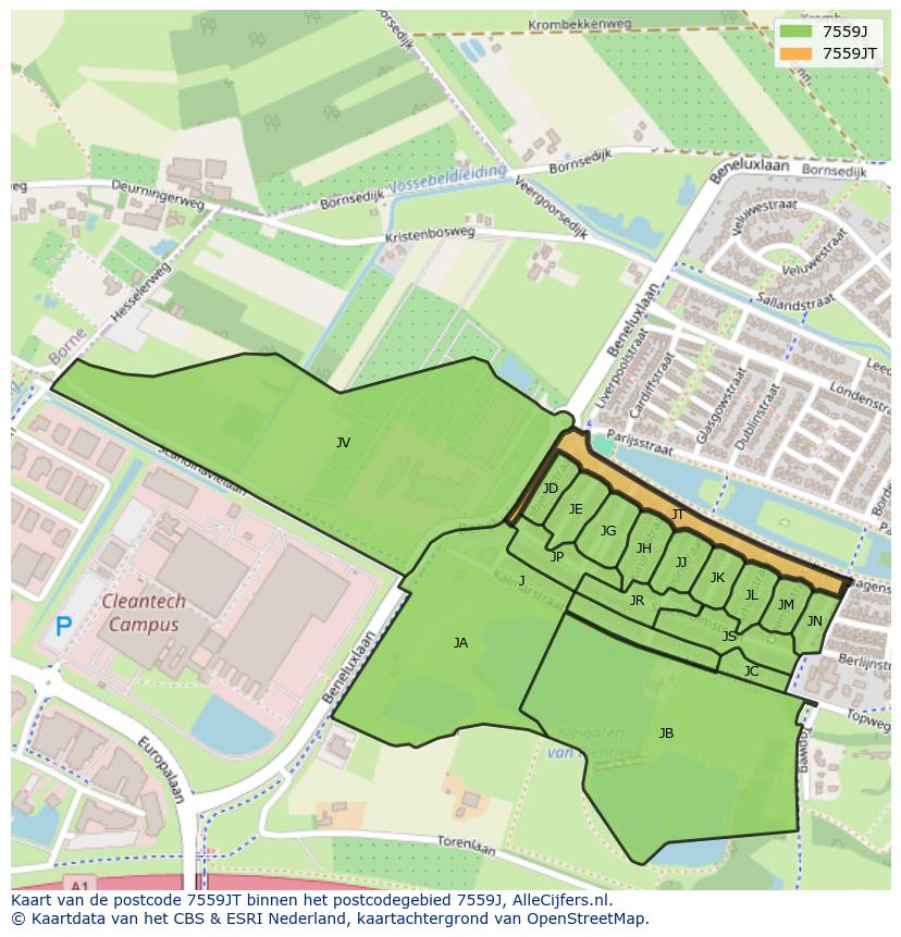 Afbeelding van het postcodegebied 7559 JT op de kaart.
