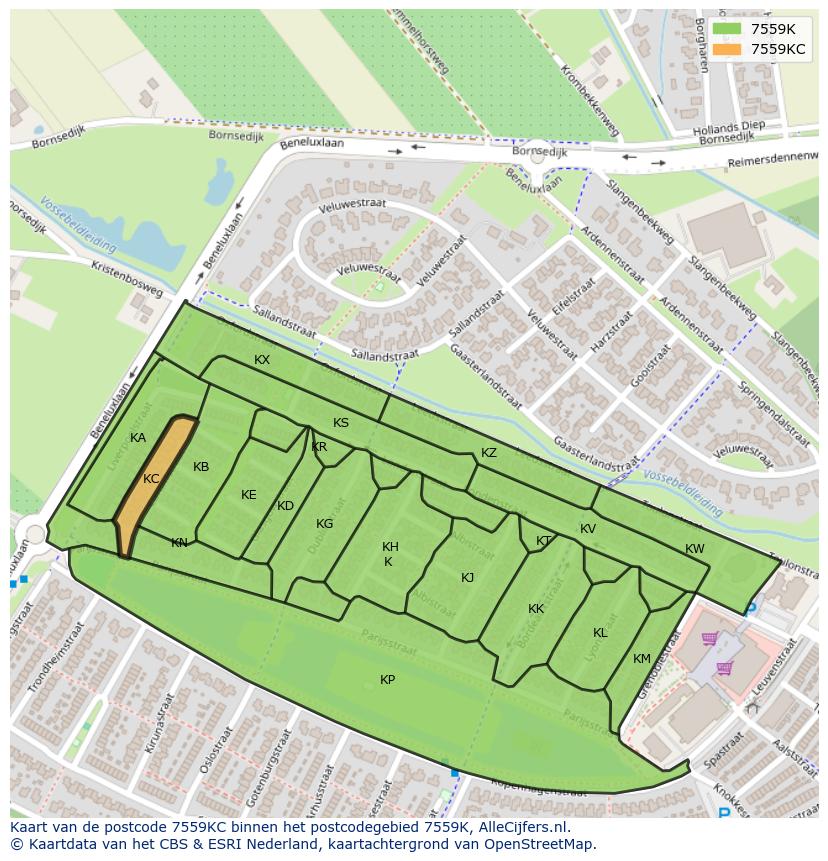 Afbeelding van het postcodegebied 7559 KC op de kaart.