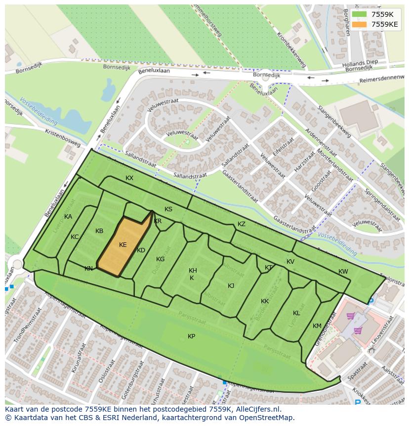 Afbeelding van het postcodegebied 7559 KE op de kaart.