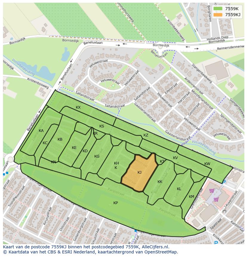 Afbeelding van het postcodegebied 7559 KJ op de kaart.