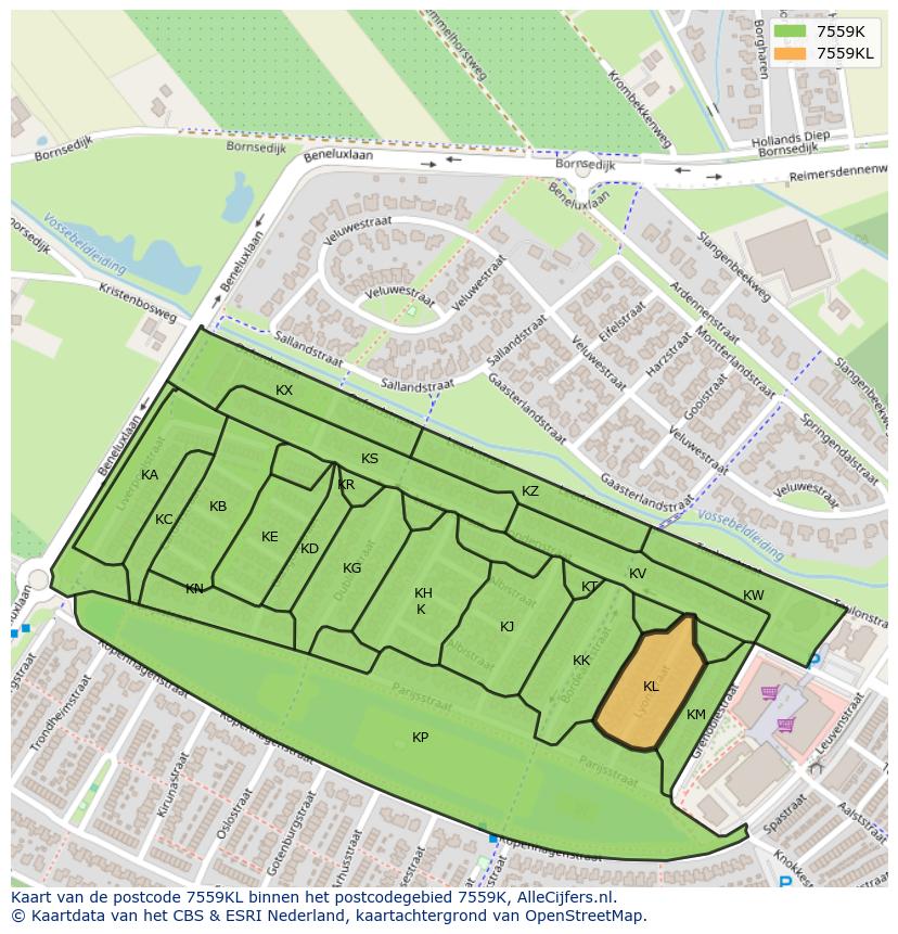 Afbeelding van het postcodegebied 7559 KL op de kaart.