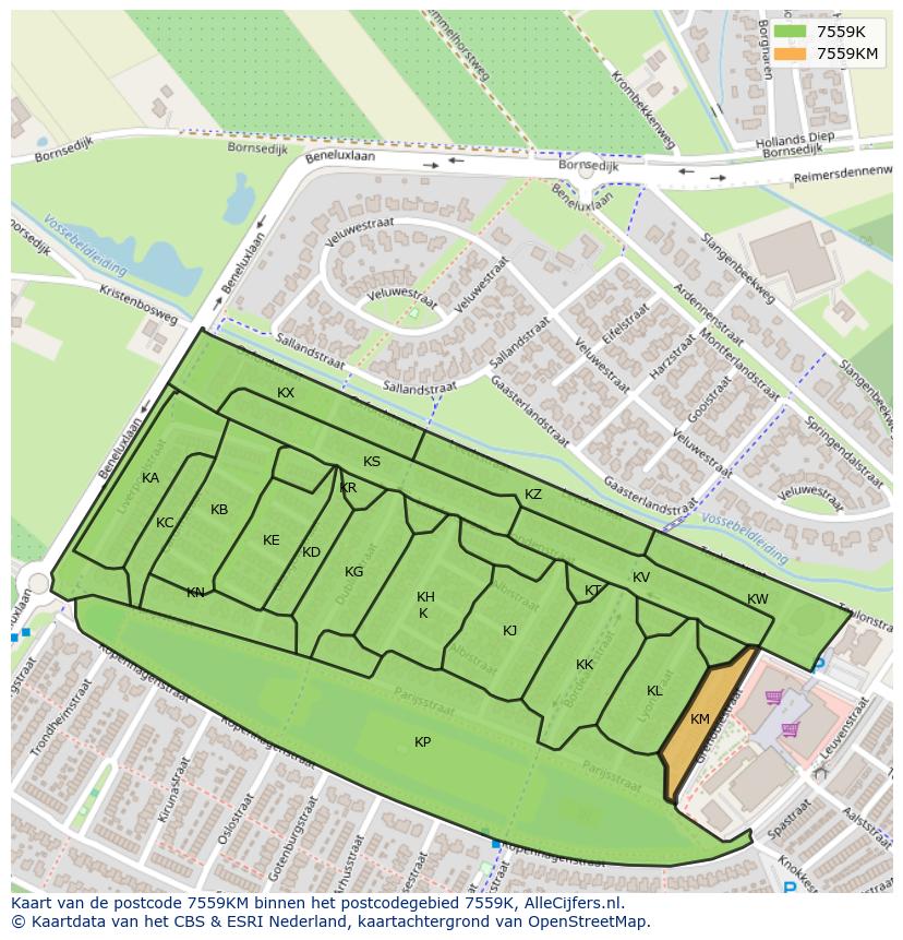 Afbeelding van het postcodegebied 7559 KM op de kaart.