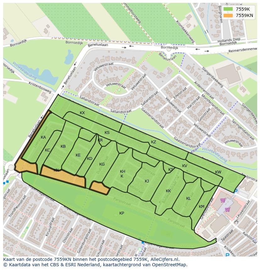 Afbeelding van het postcodegebied 7559 KN op de kaart.