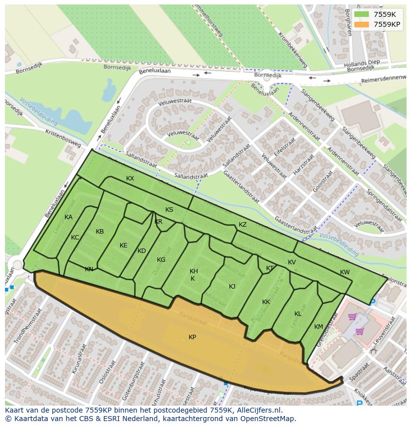 Afbeelding van het postcodegebied 7559 KP op de kaart.