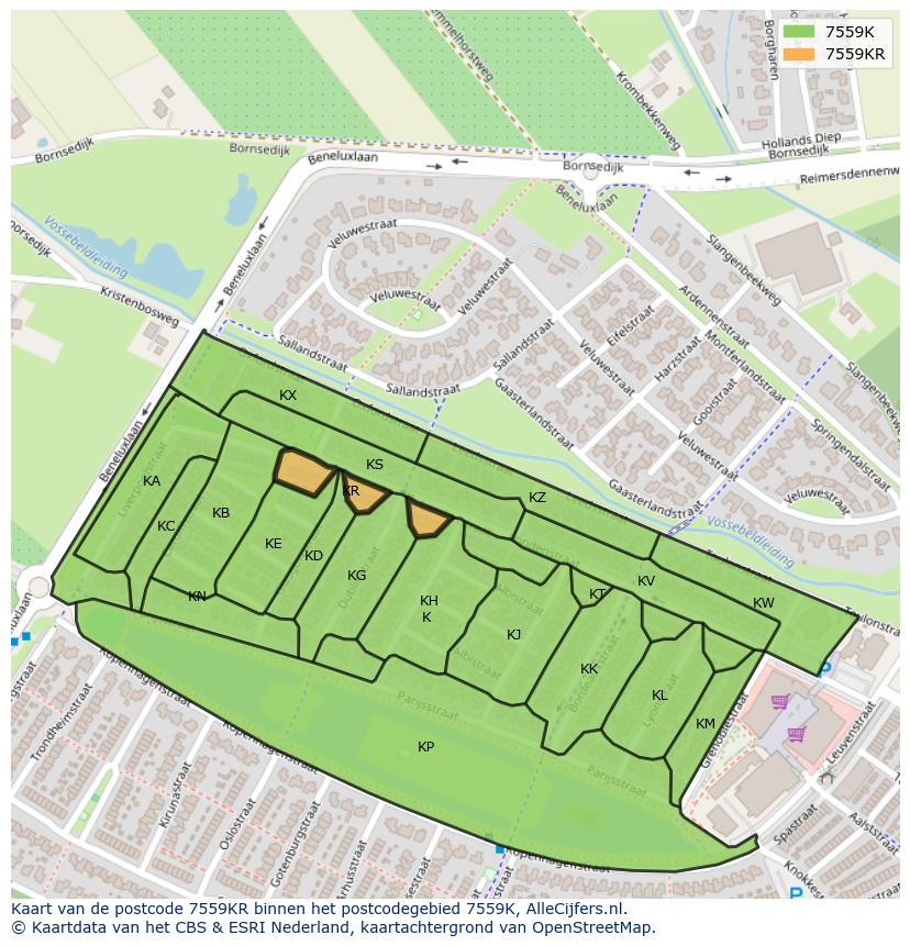Afbeelding van het postcodegebied 7559 KR op de kaart.