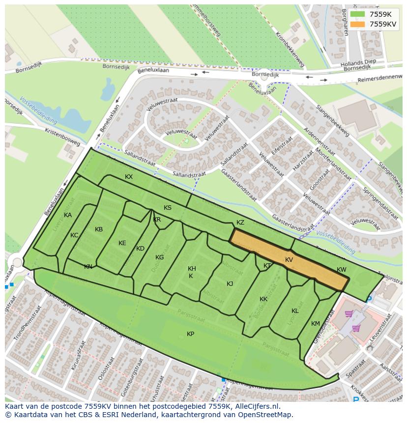 Afbeelding van het postcodegebied 7559 KV op de kaart.