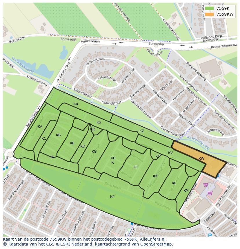 Afbeelding van het postcodegebied 7559 KW op de kaart.
