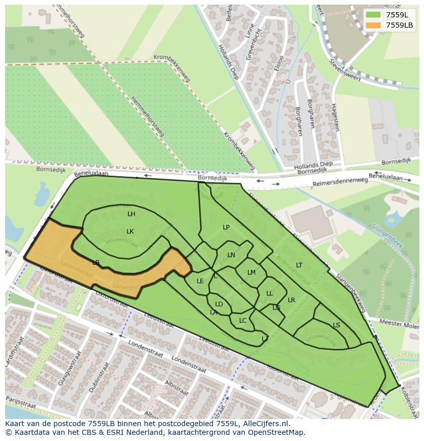 Afbeelding van het postcodegebied 7559 LB op de kaart.