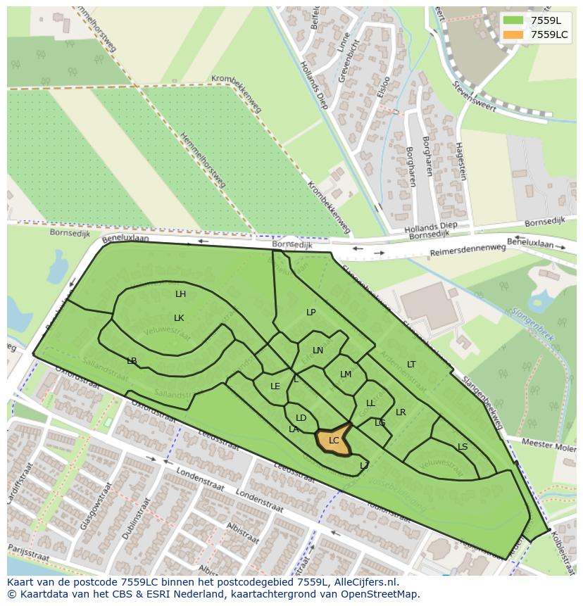 Afbeelding van het postcodegebied 7559 LC op de kaart.