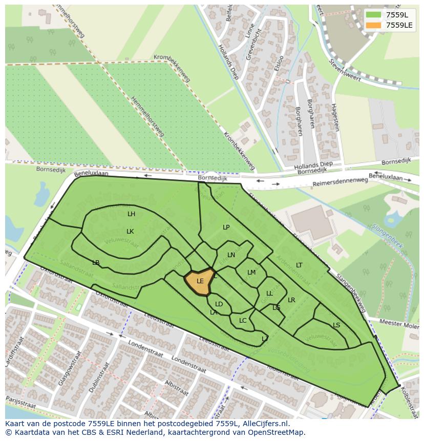Afbeelding van het postcodegebied 7559 LE op de kaart.