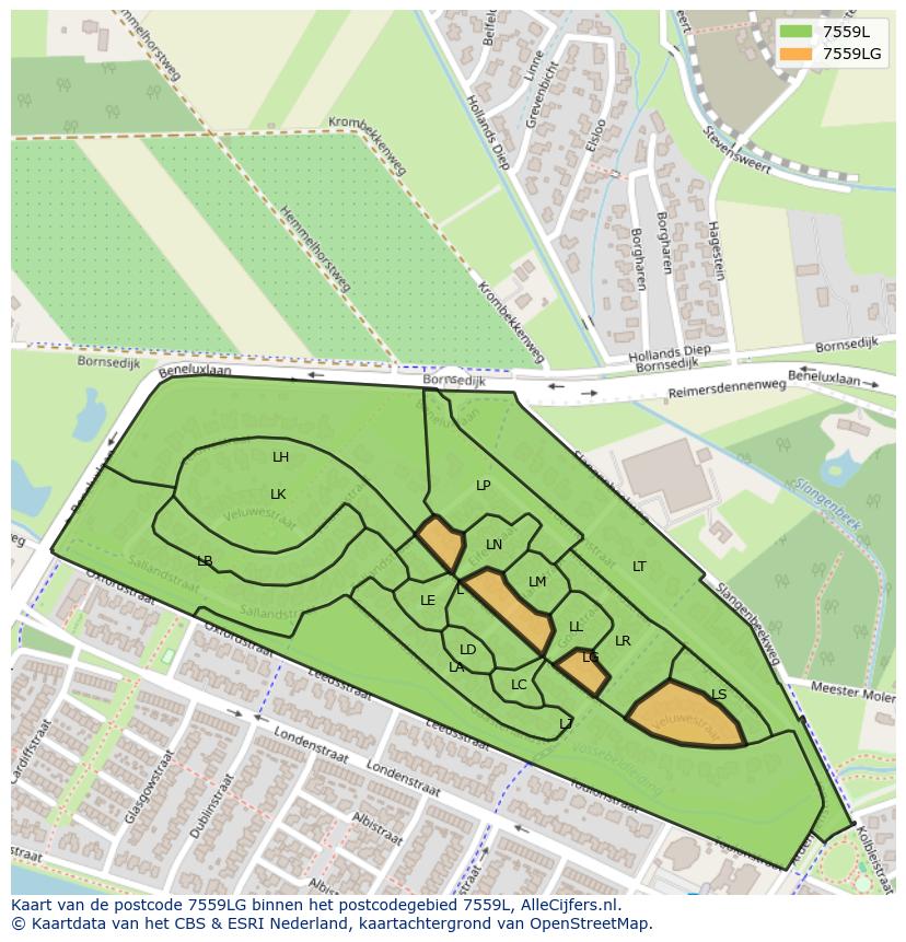 Afbeelding van het postcodegebied 7559 LG op de kaart.