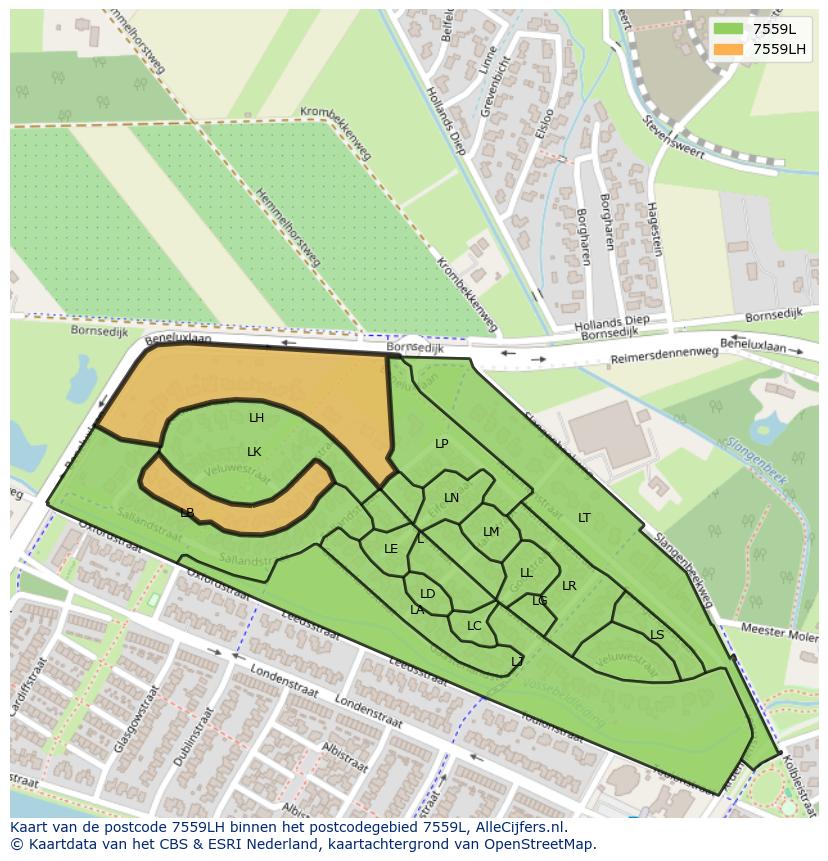 Afbeelding van het postcodegebied 7559 LH op de kaart.