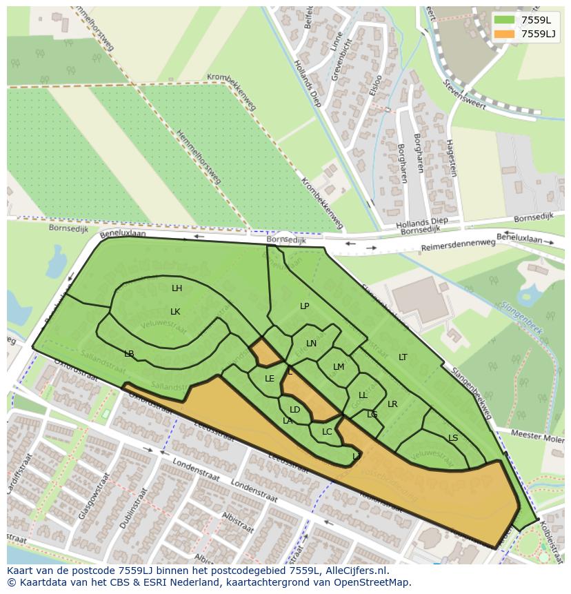 Afbeelding van het postcodegebied 7559 LJ op de kaart.