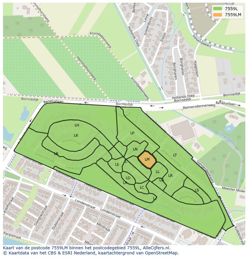 Afbeelding van het postcodegebied 7559 LM op de kaart.