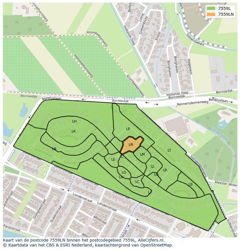 Afbeelding van het postcodegebied 7559 LN op de kaart.