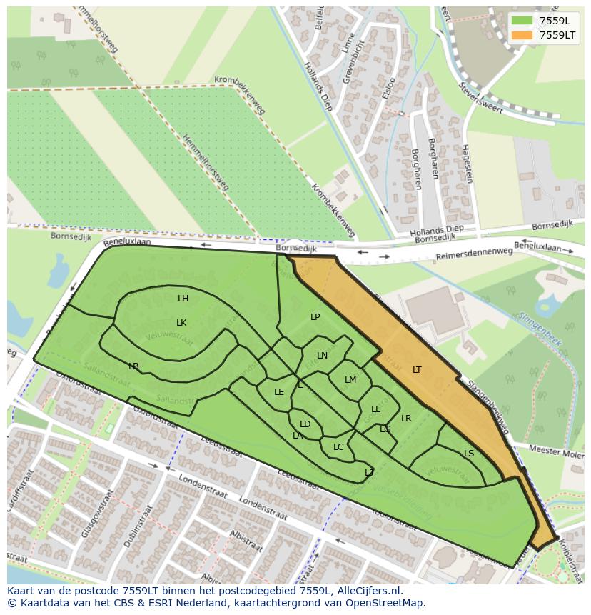 Afbeelding van het postcodegebied 7559 LT op de kaart.